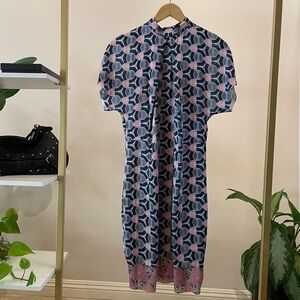 Acne Pink and Blue Geometric Midi Dress